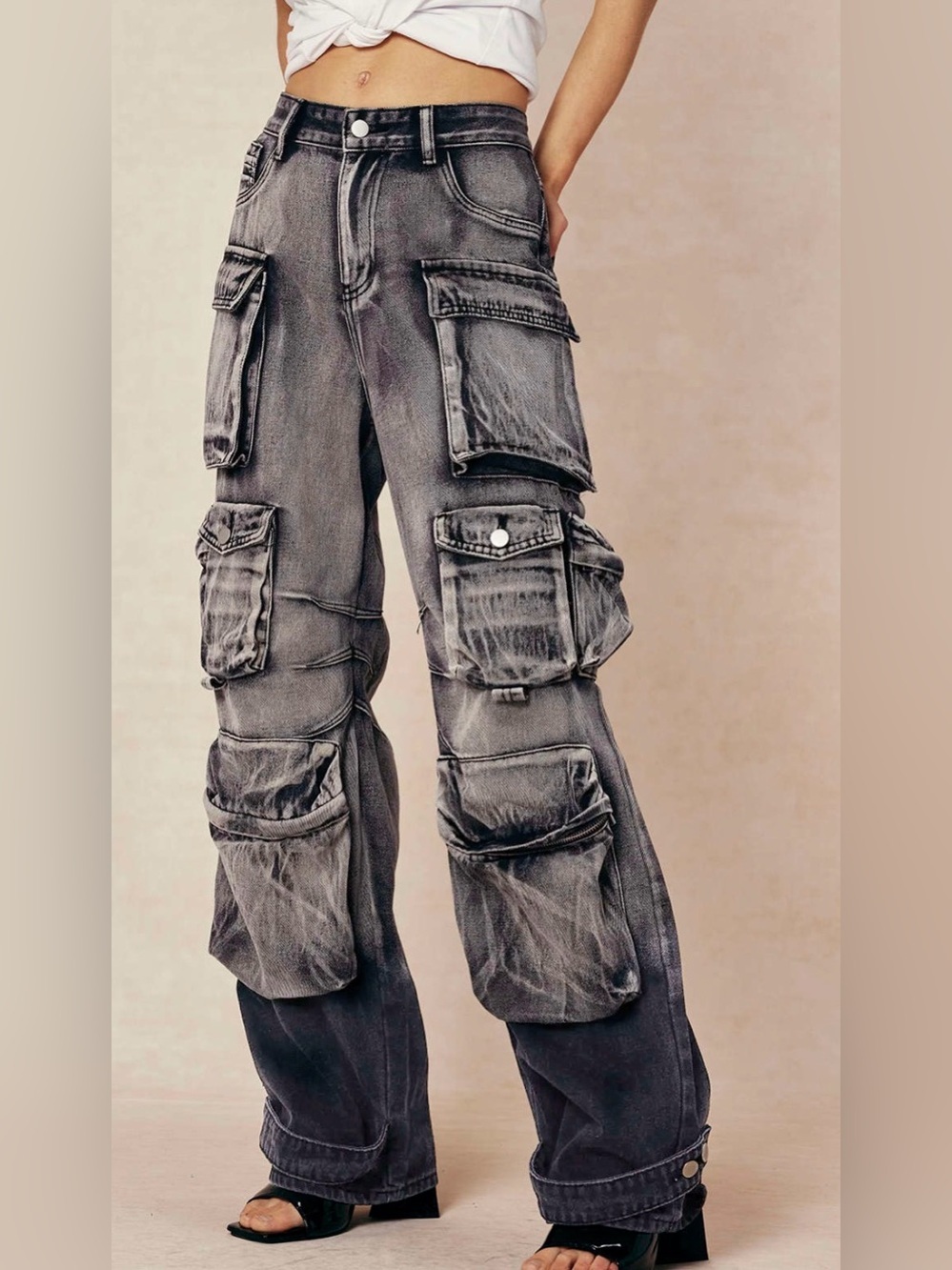 Love Soho Washed Black Multi-Pocket Cargo Pants - Picture 2 of 6